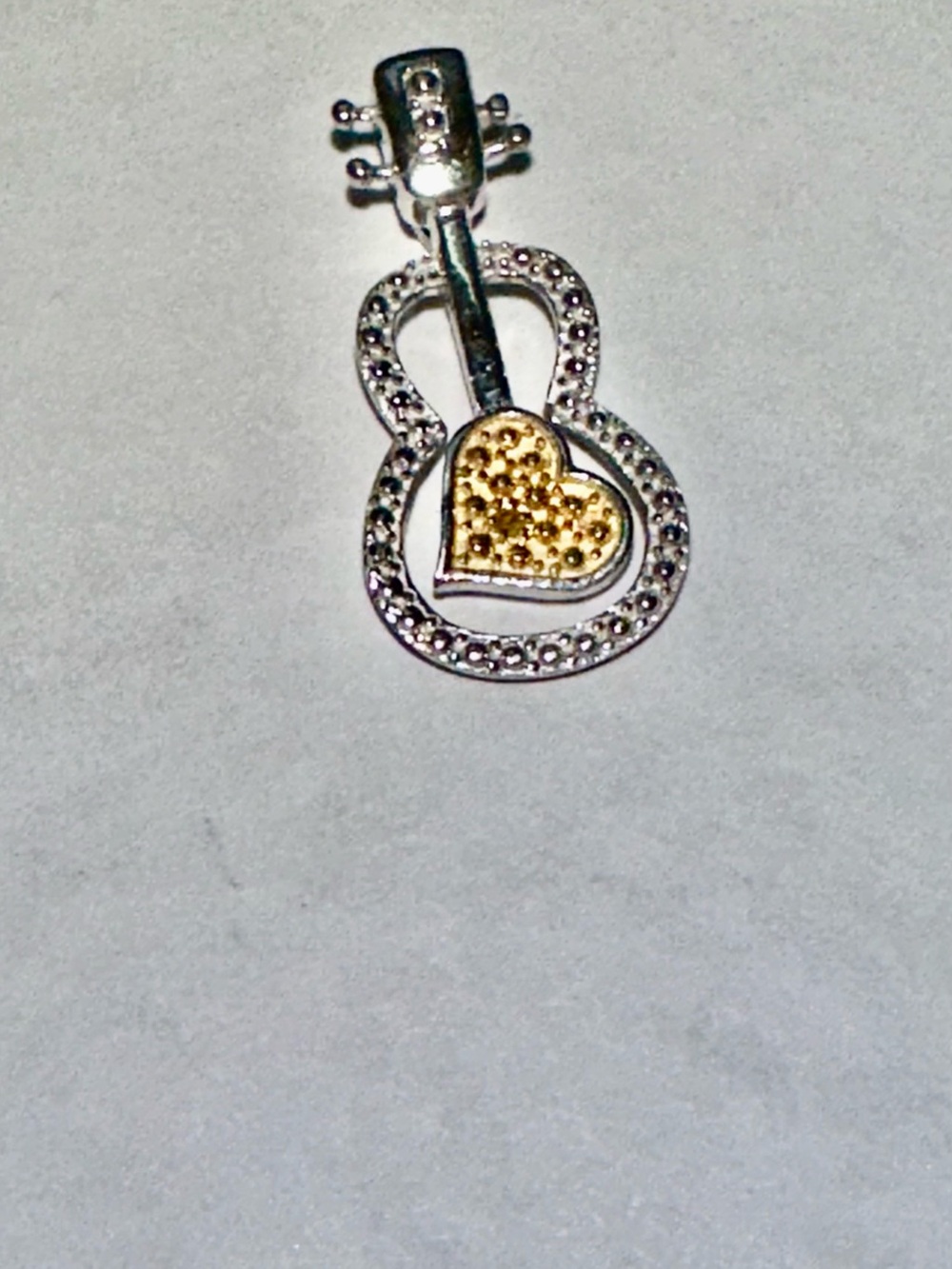 Sterling Silver Guitar Charm with Yellow Diamond Accent